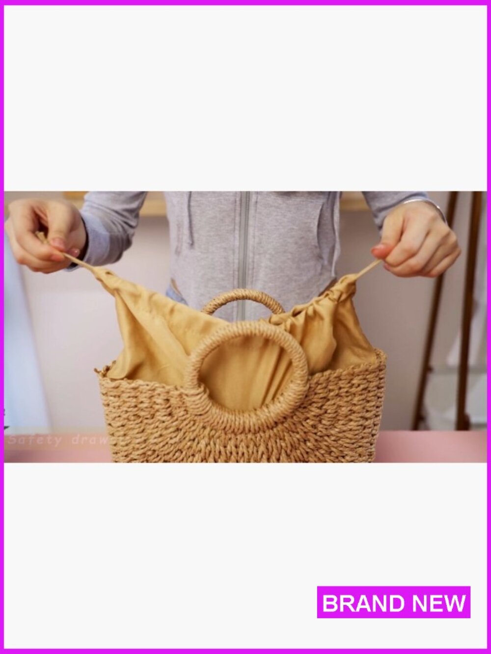 Straw Tote Bag Woven Handbag Beach Summer Travel Handmade Rattan Bag - Picture 7 of 7